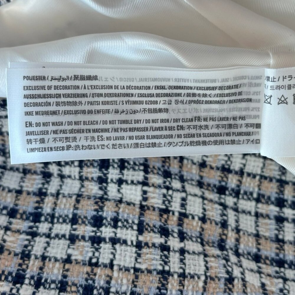 Abercrombie & Fitch White, Tan & Blue Plaid Textured Cropped Blazer - Size L - Picture 6 of 6